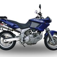 Escape compatível com Cagiva Navigator 1000 2000-2005, Trioval, Par de silenciosos de escape homologadas, com db killer removível e tubos de ligação específicos 