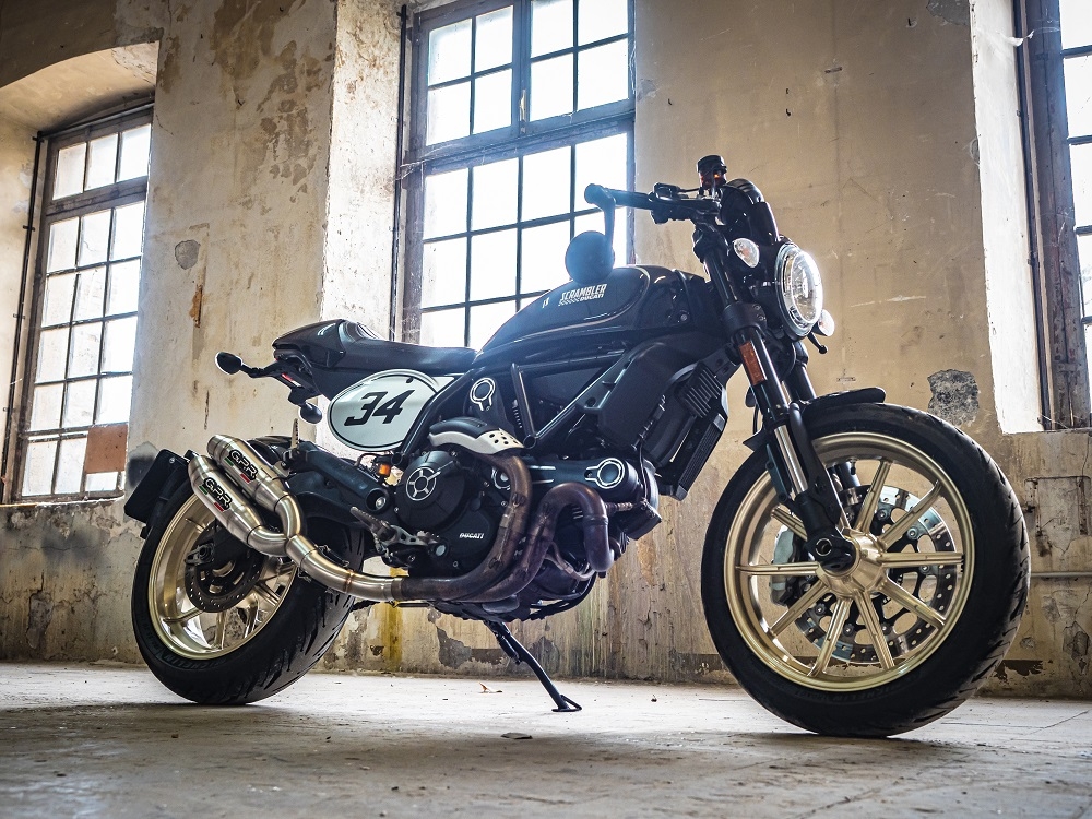 Escape compatível com Ducati Scrambler 800 2015-2016, Deeptone Inox, Par de terminais de exaustão aprovados, com db killer removível, catalisadores e tubo de conexão específico 