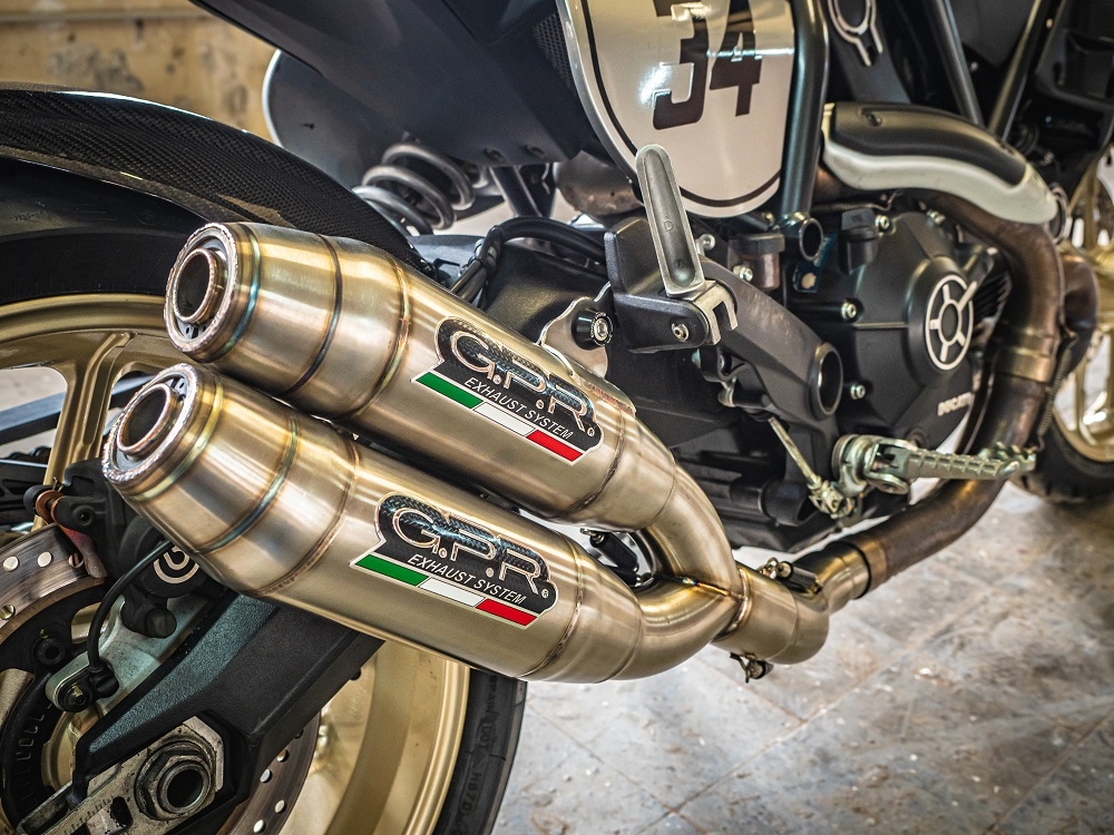 Escape compatível com Ducati Scrambler 800 2015-2016, Deeptone Inox, Par de terminais de exaustão aprovados, com db killer removível, catalisadores e tubo de conexão específico 