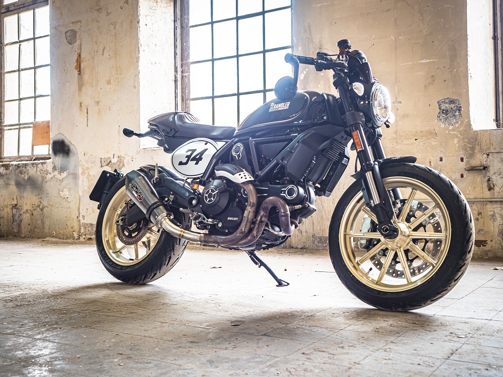 Escape compatível com Ducati Scrambler 800 2017-2020, GP Evo4 Poppy, Escape legal, homologado, silenciador com catalisador, db killer removível e tubo de ligação específico 