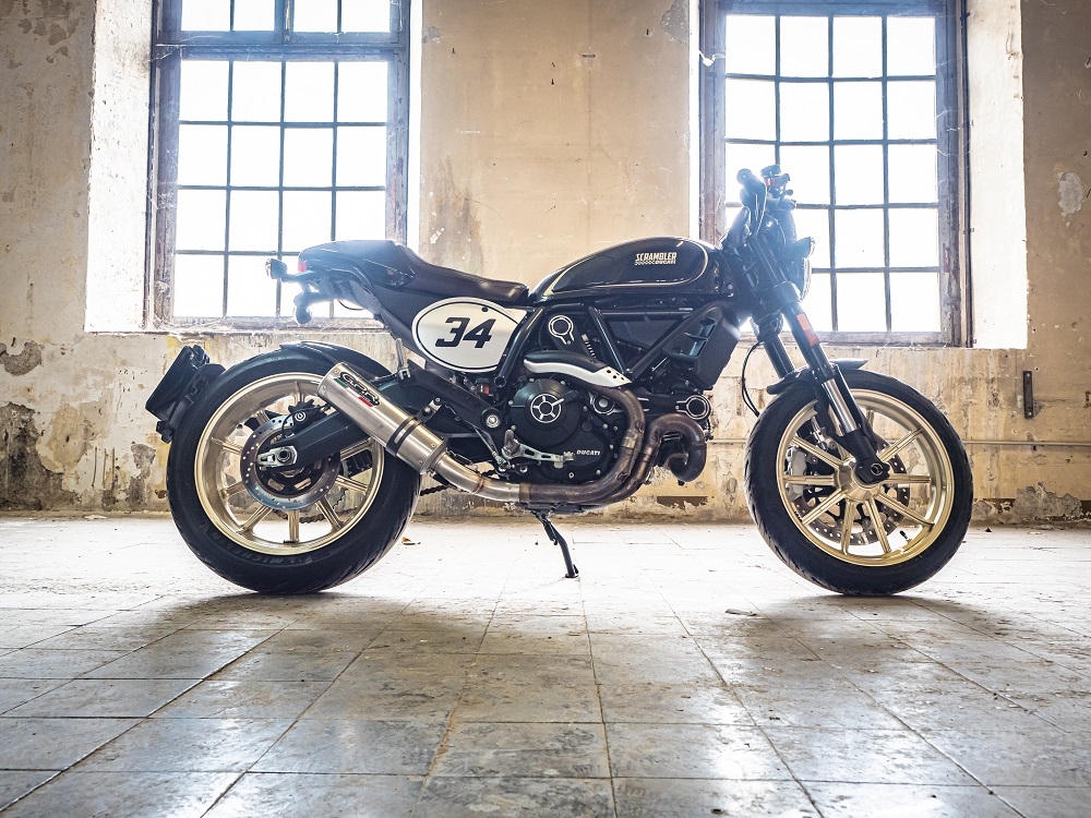 Escape compatível com Ducati Scrambler 800 2015-2016, M3 Titanium Natural, Escape legal, homologado, silenciador com db killer removível e tubo de ligação específico 