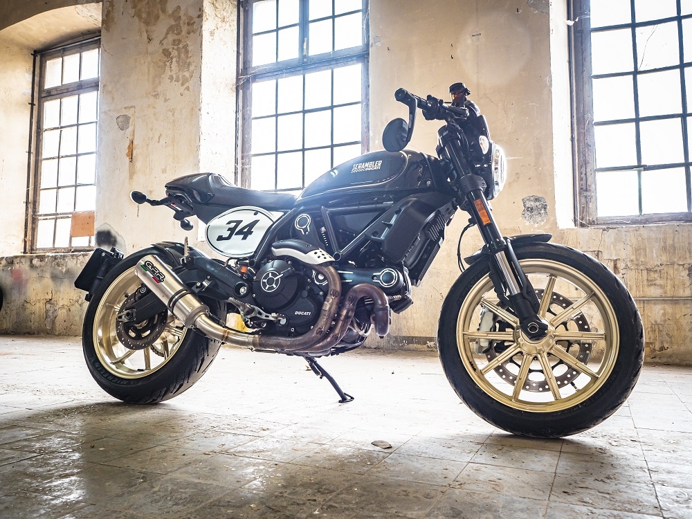 Escape compatível com Ducati Scrambler 800 2015-2016, M3 Titanium Natural, Escape legal, homologado, silenciador com db killer removível e tubo de ligação específico 