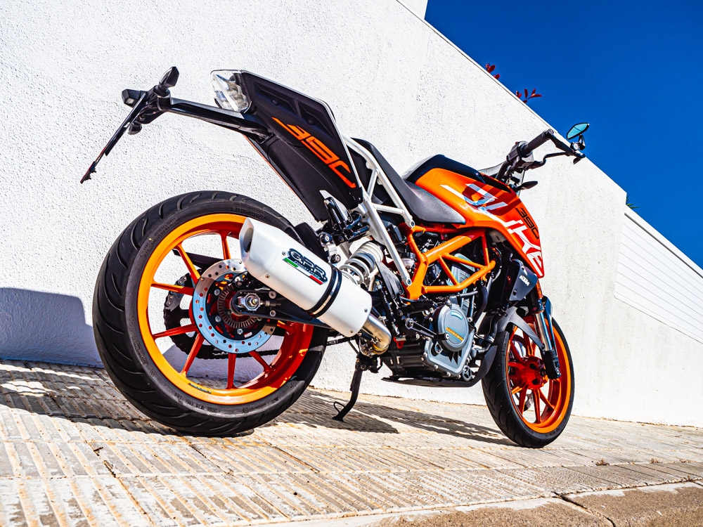 Escape compatível com Ktm Duke 125 2017-2020, Albus Evo4, Escape legal, homologado, silenciador com db killer removível e tubo de ligação específico 