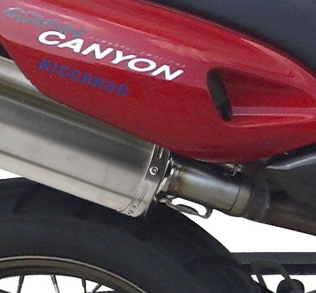 Escape compatível com Cagiva Navigator 1000 2000-2005, Trioval, Par de silenciosos de escape homologadas, com db killer removível e tubos de ligação específicos 