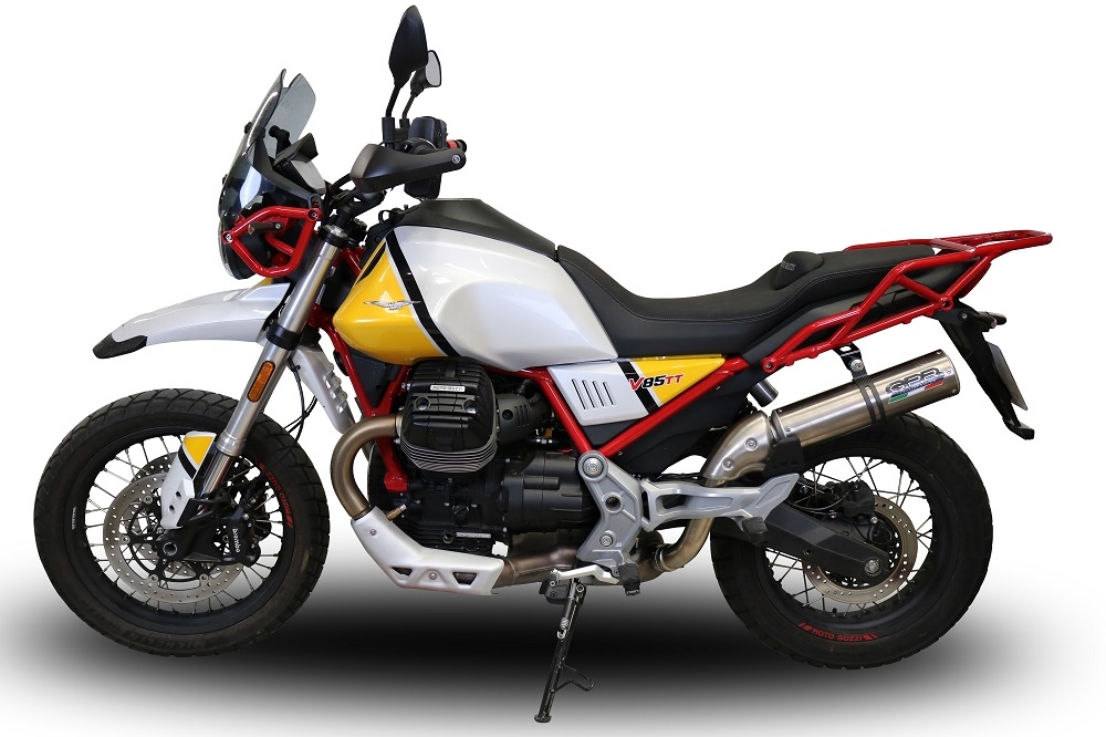 Escape compatível com Moto Guzzi V85 TT 2021-2024, M3 Titanium Natural, Escape legal, homologado, silenciador com db killer removível e tubo de ligação específico 