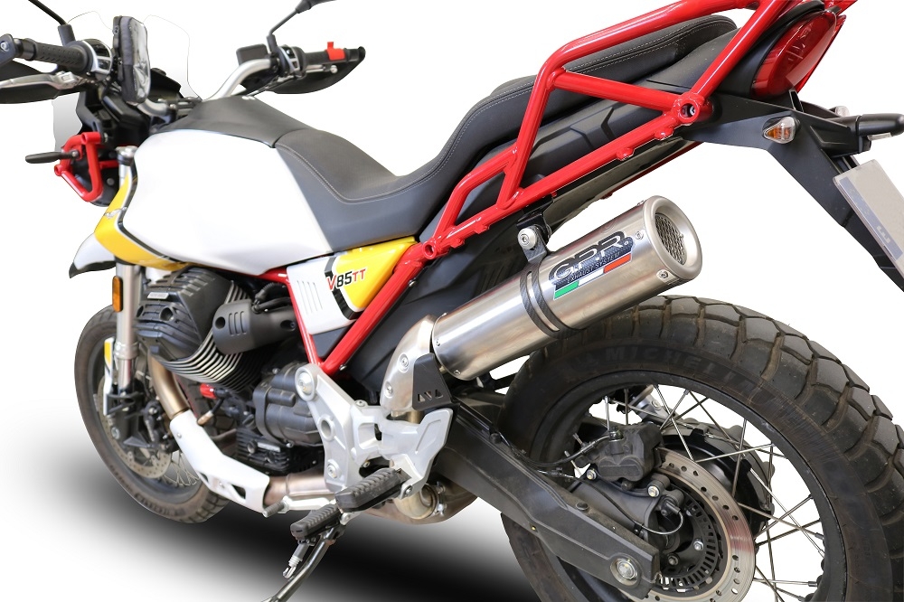 Escape compatível com Moto Guzzi V85 TT 2019-2020, M3 Titanium Natural, Escape legal, homologado, silenciador com db killer removível e tubo de ligação específico 