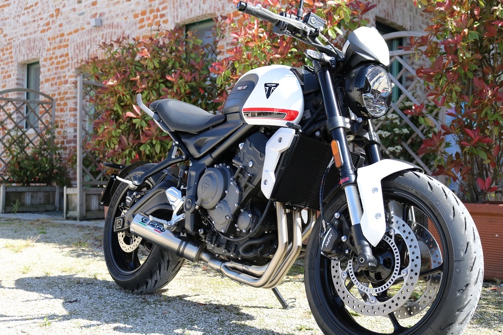 Escape compatível com Triumph Trident 660 2021-2024, M3 Titanium Natural, Escape completo, não legal para países da UE, com db killer removível 