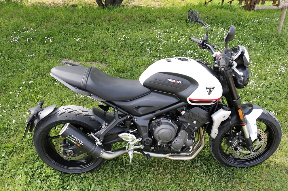 Escape compatível com Triumph Trident 660 2021-2024, M3 Black Titanium, Escape completo, não legal para países da UE, com db killer removível 