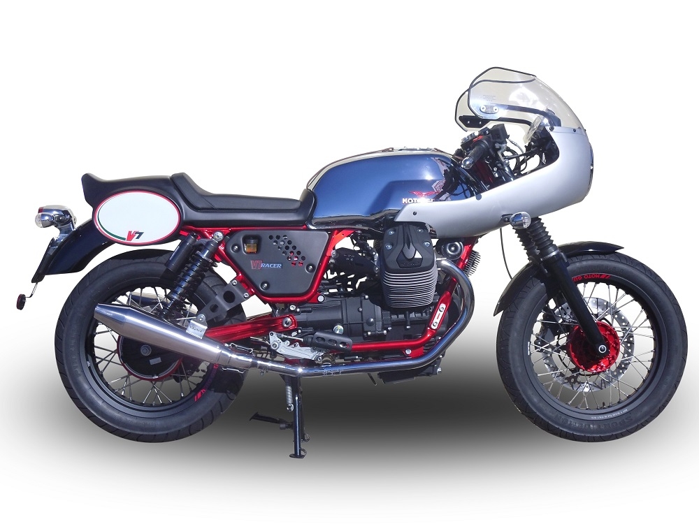 Escape compatível com Moto Guzzi V7 (I - II) Racer 2010-2016, Vintacone , Par de terminais de exaustão aprovados, com db killer removível, catalisadores e tubo de conexão específico 