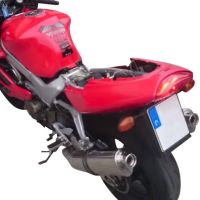 Escape compatível com Honda Vtr 1000 F Firestorm 1997-2007, Trioval, Par de silenciosos de escape homologadas, com db killer removível e tubos de ligação específicos 