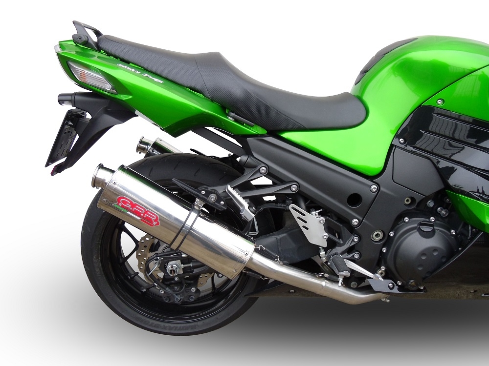 Escape compatível com Kawasaki Zzr 1400 2008-2011, Trioval, Par de silenciosos de escape homologadas, com db killer removível e tubos de ligação específicos 