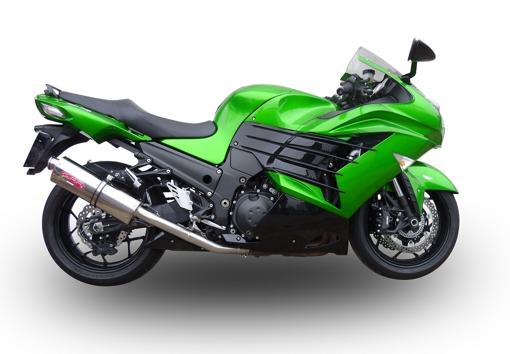 Escape compatível com Kawasaki Zzr 1400 2008-2011, Trioval, Par de silenciosos de escape homologadas, com db killer removível e tubos de ligação específicos 