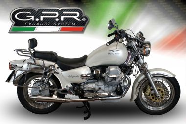 Escape compatível com Moto Guzzi California 1100 Special-Stone-Sport-Ev-Alu 1997-2005, Vintacone, Par de terminais de exaustão aprovados, com db killer removível, catalisadores e tubo de conexão específico 