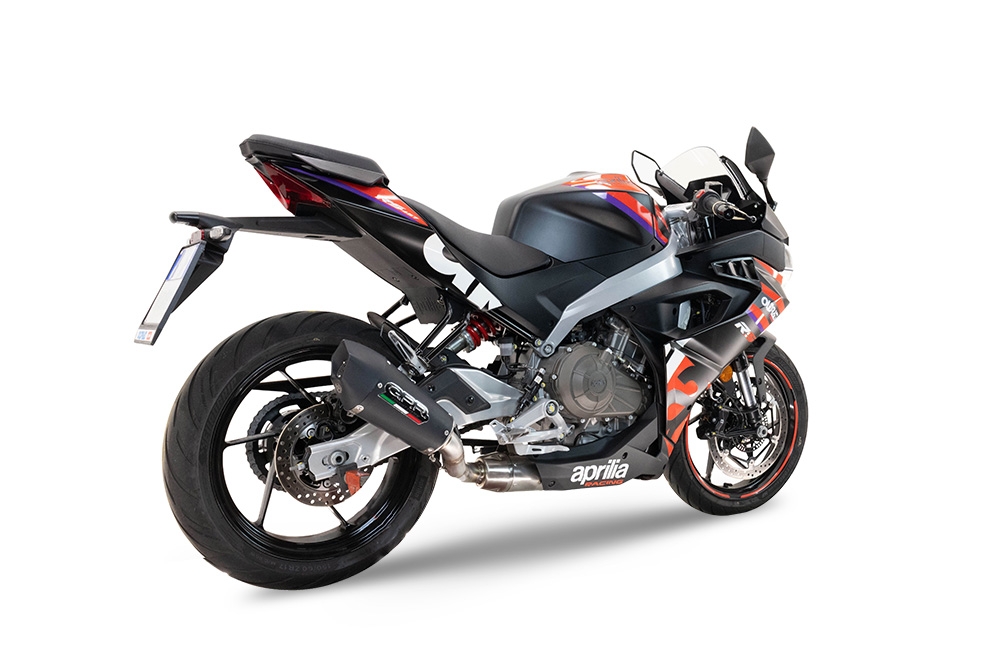 Escape compatível com Aprilia RS 457 2024-2025, GP Evo4 Black Titanium, Sistema homologado com catalisador linha completa, silencioso mais coletor 