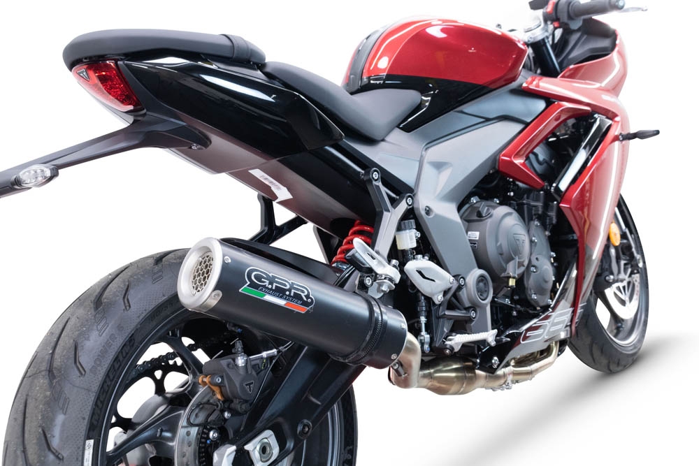 Escape compatível com Triumph Daytona 660 2023-2025, M3 Black Titanium, Sistema homologado com catalisador linha completa, silencioso mais coletor 