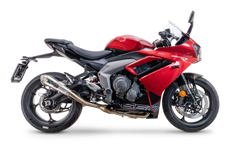 Escape compatível com Triumph Daytona 660 2023-2025, Powercone Evo, Escape racing linha completa, silencioso mais coletor com dbkiller, não homologado 