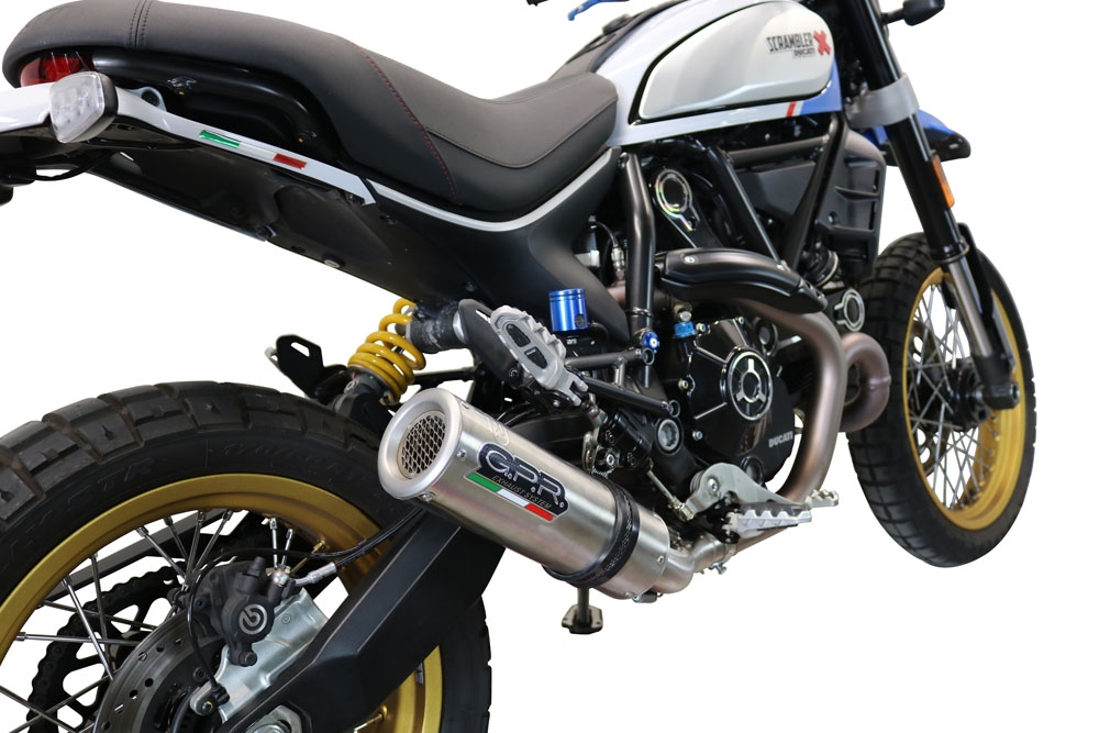 Escape compatível com Ducati Scrambler 800 Desert Sled -DS Fasthouse 2021-2024, M3 Titanium Natural, Escape legal, homologado, silenciador com catalisador, db killer removível e tubo de ligação específico 