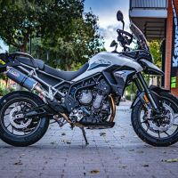 Escape compatível com Triumph Tiger 850 2020-2024, Dual Poppy, Escape legal, homologado, silenciador com db killer removível e tubo de ligação específico 