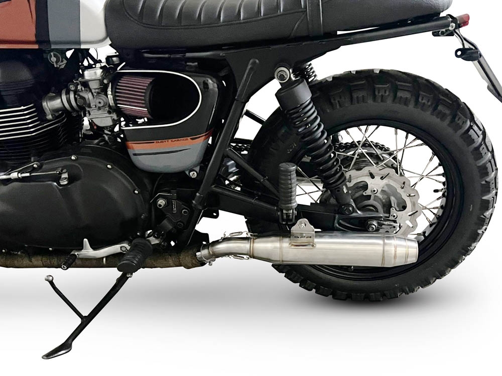 Escape compatível com Triumph BONNEVILLE T100 2001-2014, Deeptone Inox, Par de terminais de exaustão aprovados, com db killer removível, catalisadores e tubo de conexão específico 