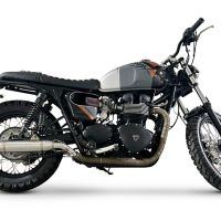 Escape compatível com Triumph BONNEVILLE T100 2001-2014, Deeptone Inox, Par de silenciosos de escape homologadas, com db killer removível e tubos de ligação específicos 