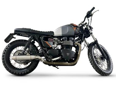 Escape compatível com Triumph BONNEVILLE T100 2001-2014, Deeptone Inox, Par de terminais de exaustão aprovados, com db killer removível, catalisadores e tubo de conexão específico 