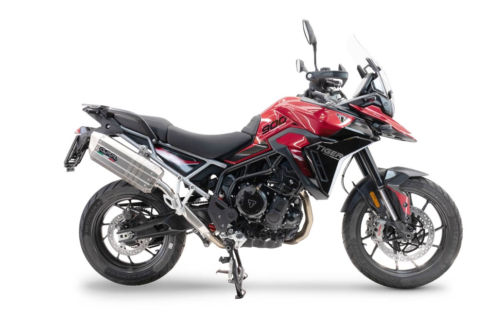 Escape compatível com Triumph Tiger 900 GT / Pro / Rally Pro 2024-2025, Hyper Sonic Titanium, Escape legal, homologado, silenciador com db killer removível e tubo de ligação específico 