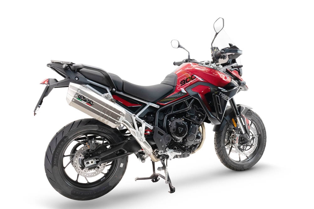 Escape compatível com Triumph Tiger 900 GT / Pro / Rally Pro 2024-2025, Hyper Sonic Titanium, Escape legal, homologado, silenciador com db killer removível e tubo de ligação específico 