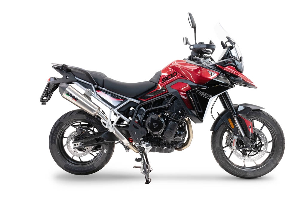 Escape compatível com Triumph Tiger 900 GT / Pro / Rally Pro 2024-2025, GP Evo4 Titanium, Escape legal, homologado, silenciador com db killer removível e tubo de ligação específico 