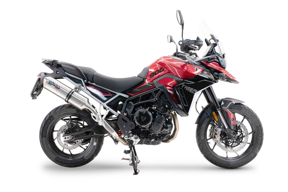 Escape compatível com Triumph Tiger 900 GT / Pro / Rally Pro 2024-2025, Satinox , Escape legal, homologado, silenciador com db killer removível e tubo de ligação específico 