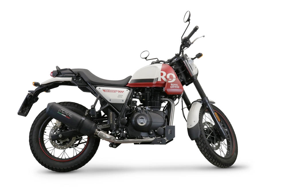 Escape compatível com Royal Enfield Scram 411 2022-2024, Ghisa , Escape legal, homologado, silenciador com catalisador, db killer removível e tubo de ligação específico 