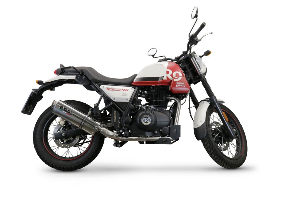 Escape compatível com Royal Enfield Scram 411 2022-2024, Trioval, Escape legal, aprovado, com db killer removível, tubo de conexão e conversor catalítico 