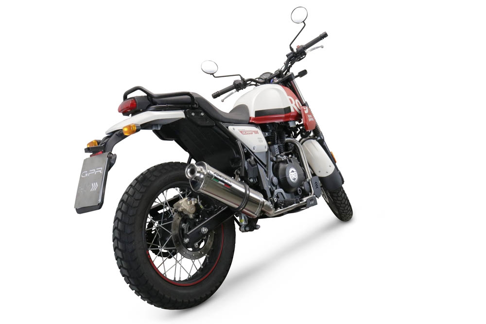 Escape compatível com Royal Enfield Scram 411 2022-2024, Trioval, Escape legal, aprovado, com db killer removível, tubo de conexão e conversor catalítico 